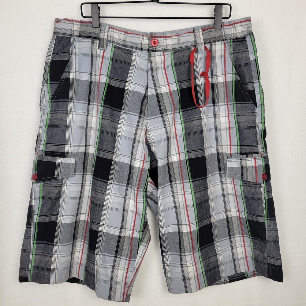Koman Vintage Mens XL Cargo Shorts Plaid Y2K Retro 36 38 Skate Gorpcore Utility